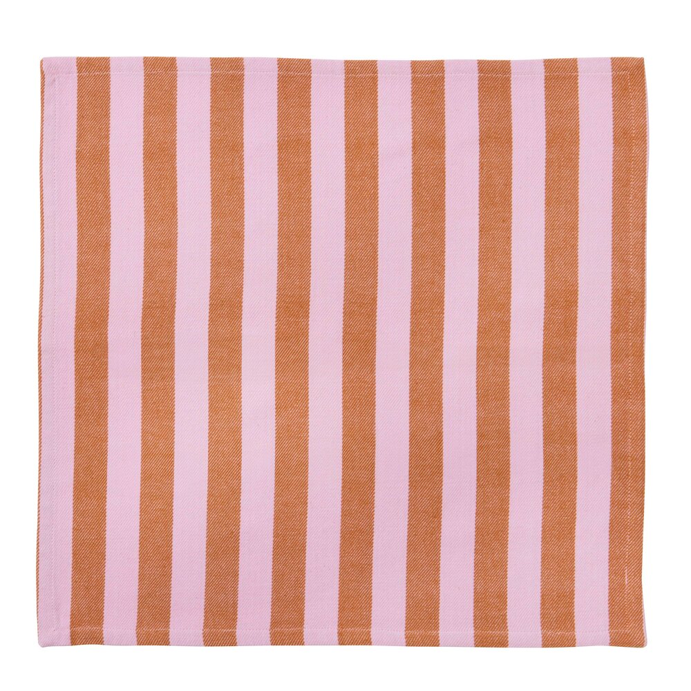 Stribet stofserviet, rosa/orange - 45x45 cm.